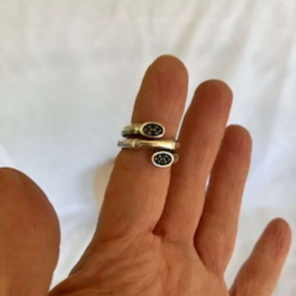 John Hardy Bamboo  Lava Double Twirl Ring- Black Sapphires - Picture 3 of 5